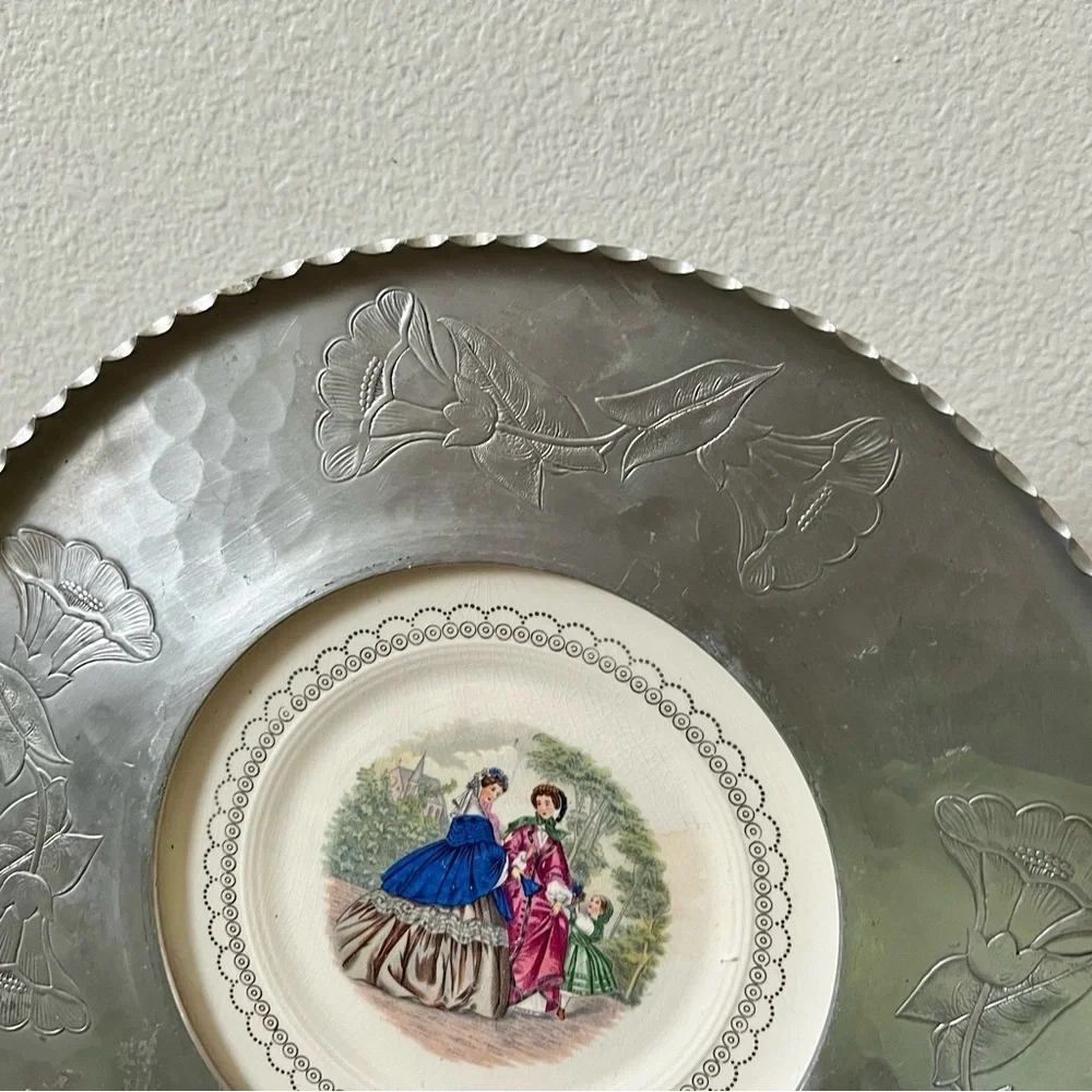 Decorative Silver Plate with Victorian Scene
